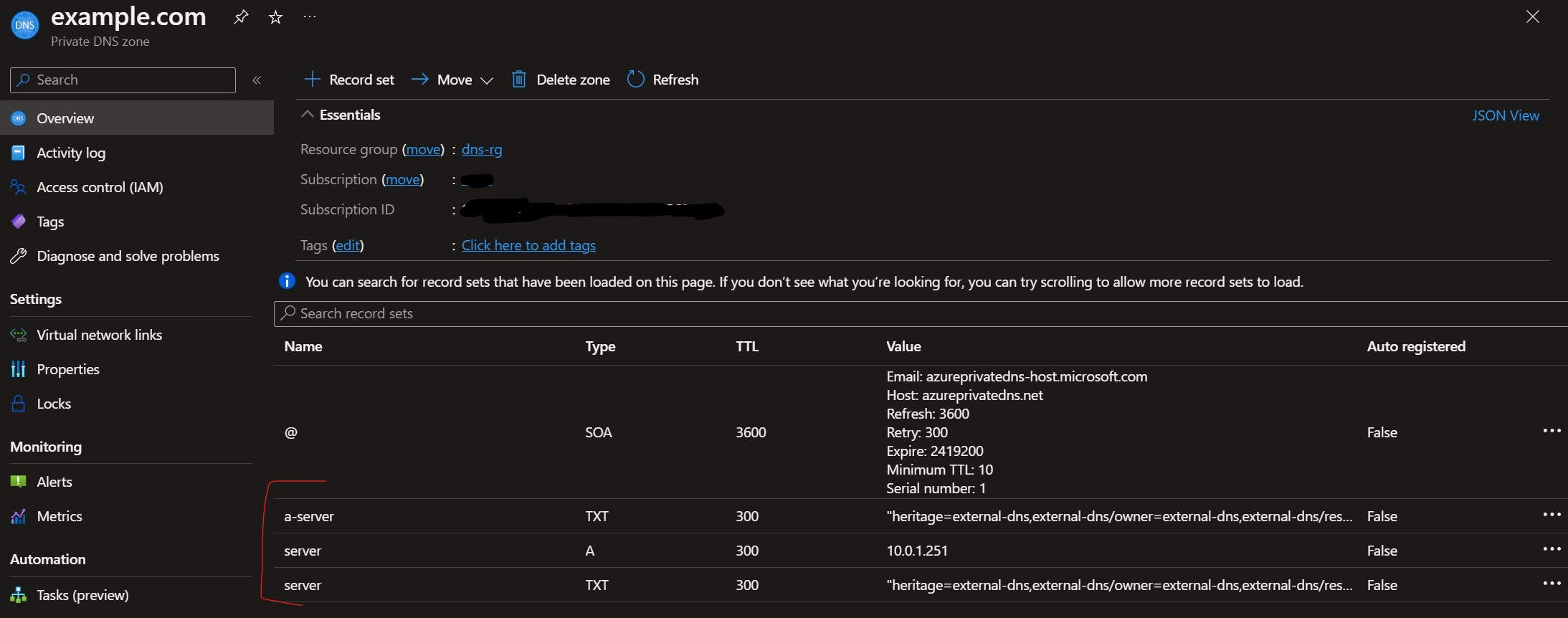 DNS Records in Azure Portal