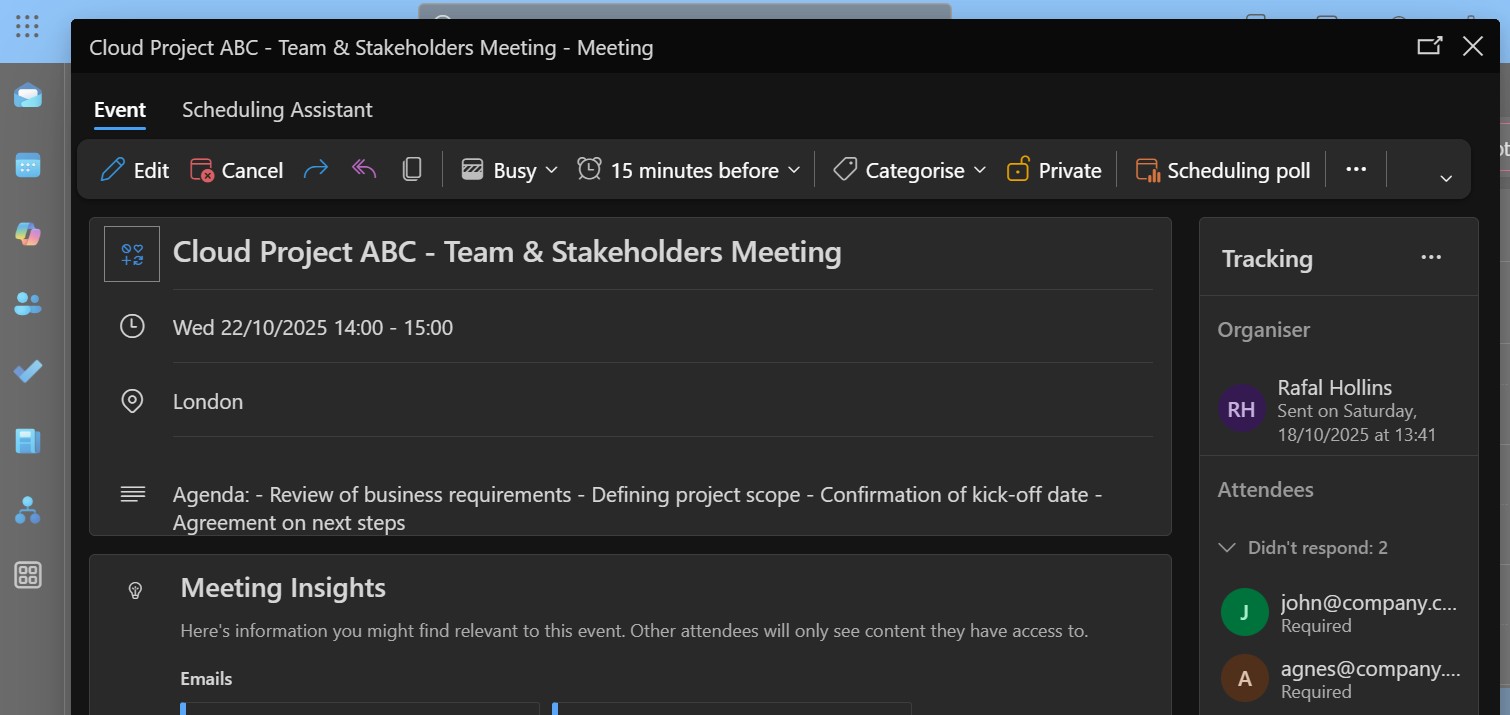 User Calendar Event